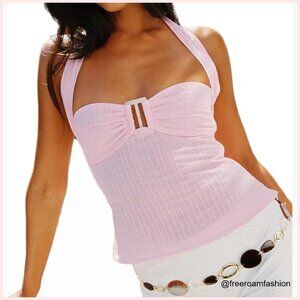 Y2K Backless Halter Crop Top Vintage Sleeveless Lace-up Tank Top